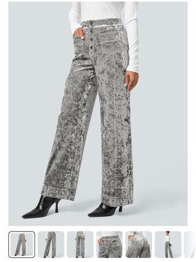 Halara High Waisted Velvet Straight Leg Pants Gray/Silver XS NWT